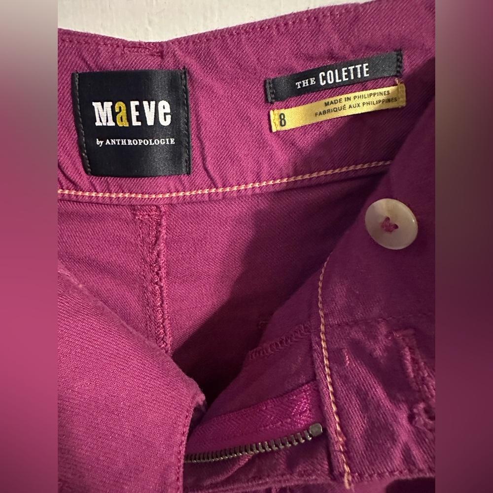 Sz 8 EUC Maeve Magenta Linen Colette Wide Leg Pants Anthropologie - Picture 5 of 14